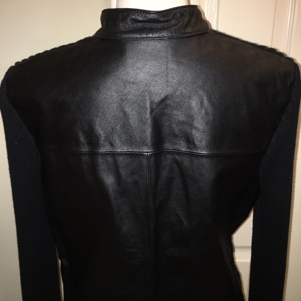 Vintage CLIO Genuine Leather/Ribbed Sweater Full Zip Jacket - Picture 5 of 12